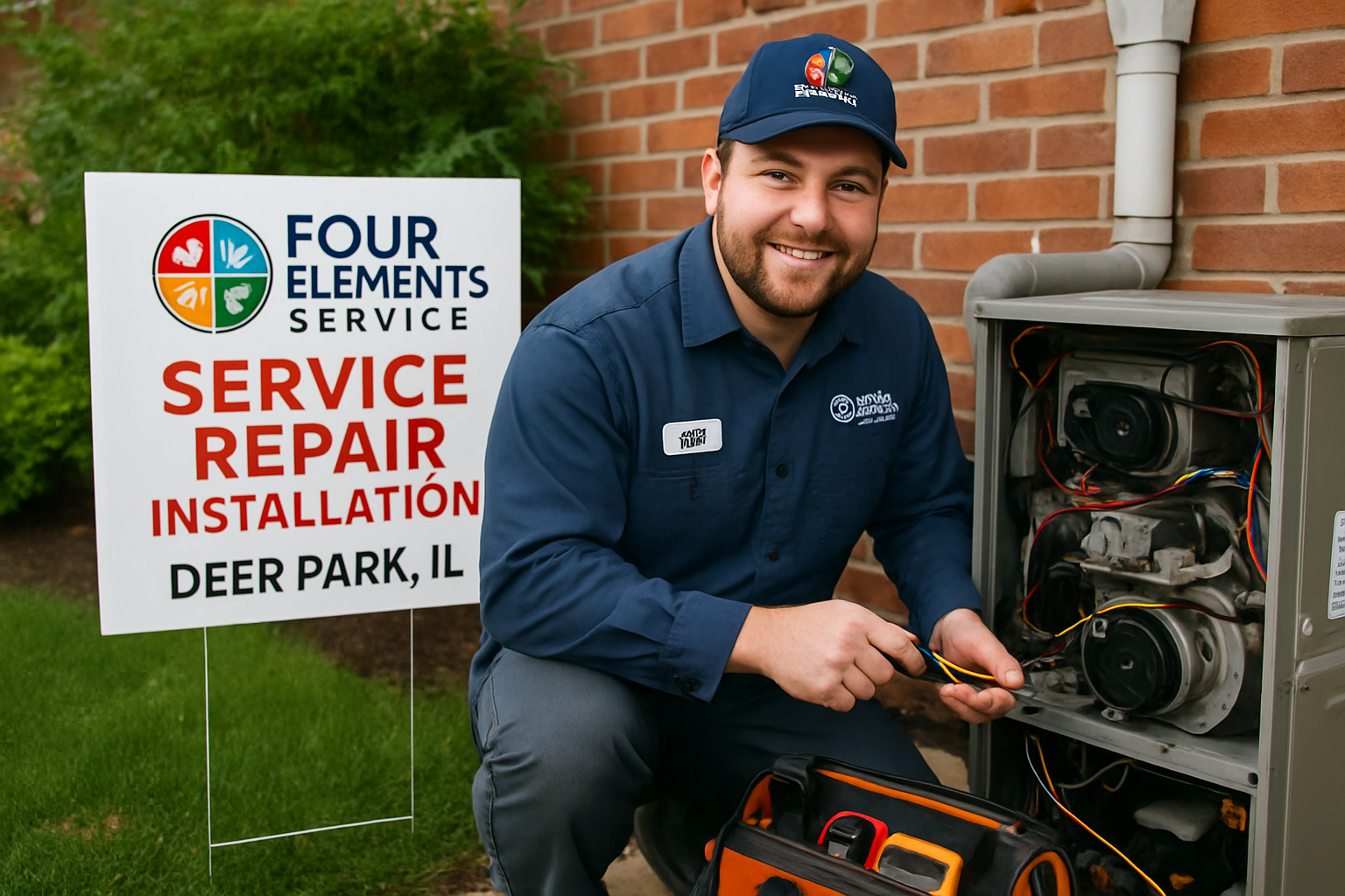service guy from four elements service repair furnace in de - Four Elements Service HVAC & Refrigeration